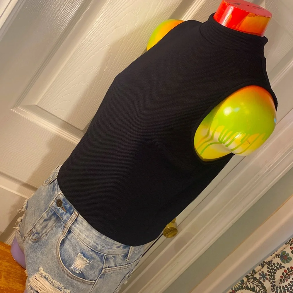 Express Black Crop Tank Top with Mandarin Collar
